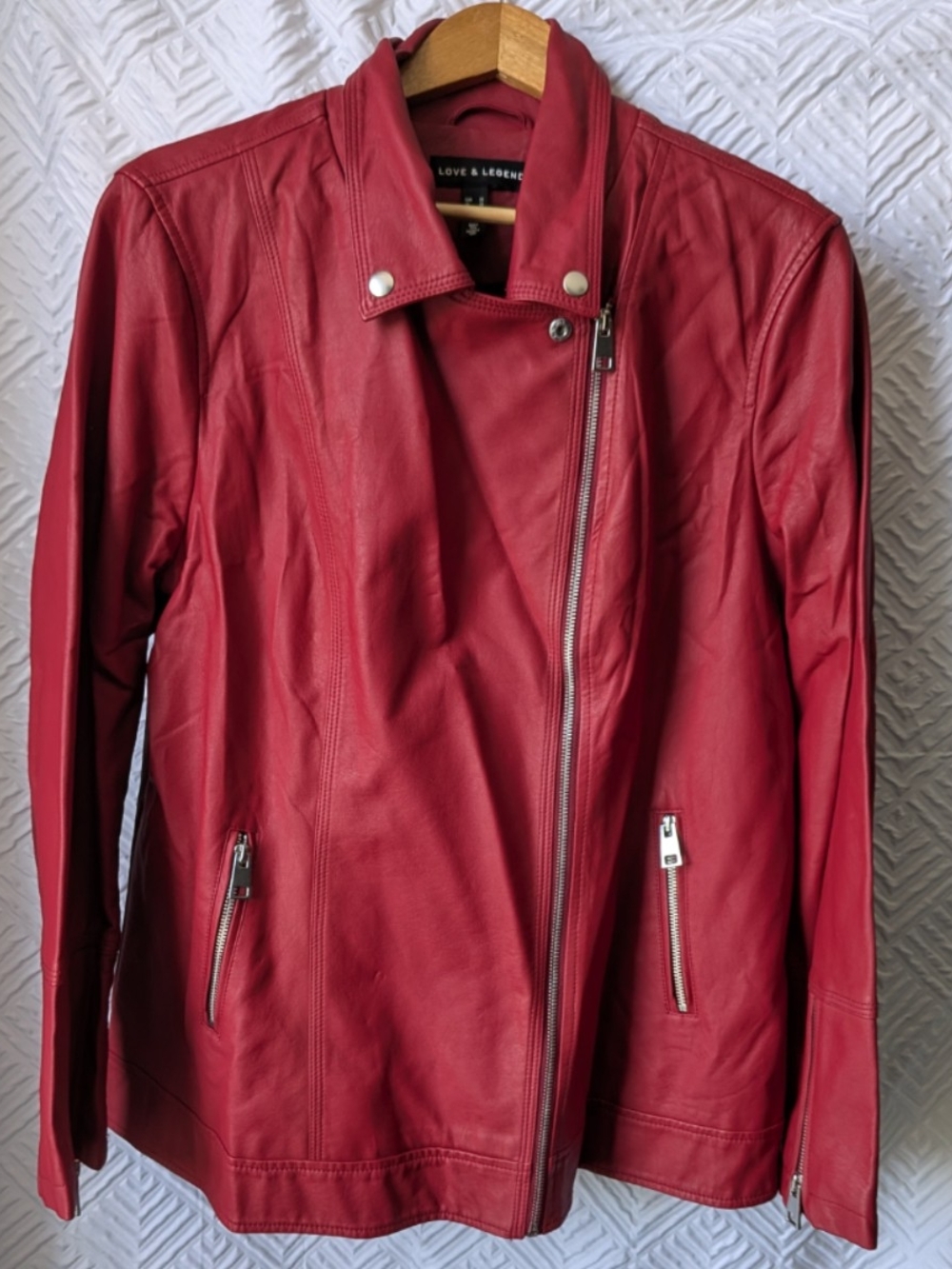Love & Legend Plus Size 20 Red Faux Leather Moto Jacket Asymmetrical Zipper 90s